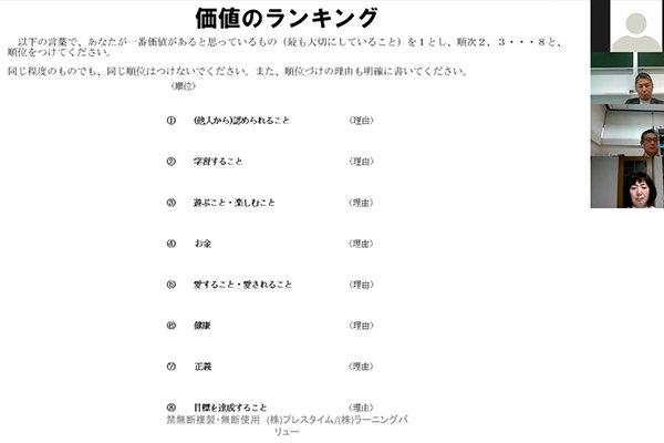 上記8つの「価値観」をランク付け。理由も含め、チーム内で共有。