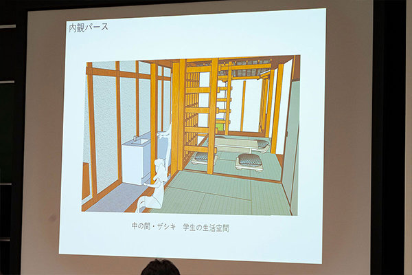 独自に町家のパースを作成し、学生がそこでどう生活できるか、までイメージさせています