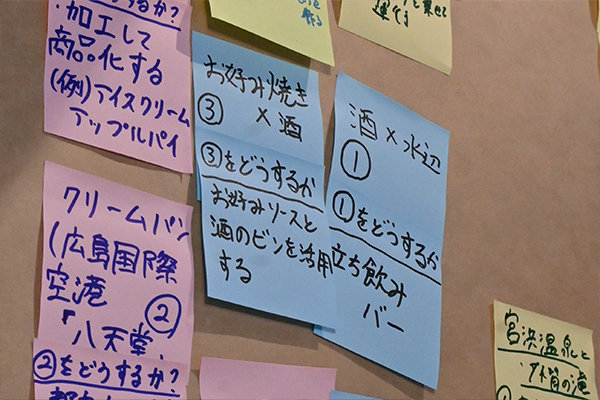 各自が思いついた案を書きだした紙を集めて、グループで討論を重ねる