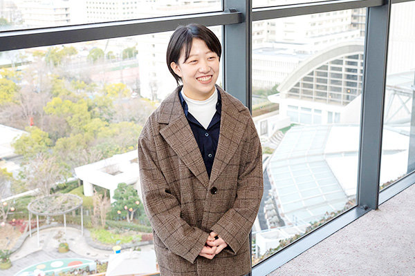 森崎さん（広島県立廿日市高等学校出身／広島県）「実際の建物に対するリニューアル企画は初めて。案を出すのに苦労しました」